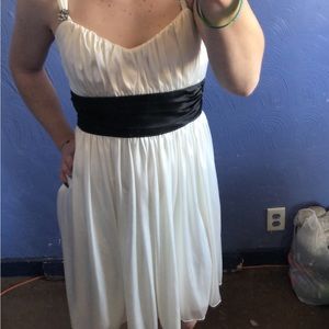 White formal dress with black sash